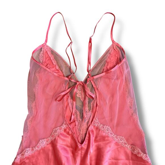 Frederick’s of Hollywood Coral Pink Lace‎ Satin Babydoll Slip Dress Lingerie M - Picture 6 of 10